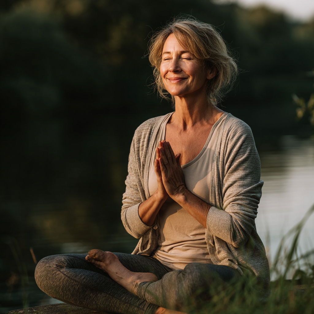 Group of diverse Ukrainian adults of different ages practicing yoga together in a peaceful studio environment, showing community and wellness